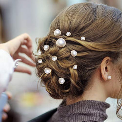 WILLBOND 40 Pack White Pearl Hair Pins, U-shaped Bobby Pins for Bridal Wedding Hairstyles, Elegant Hair Accessories for Brides, Bridesmaids, Prom and Special Occasions(Mix Size) - style: Mix style