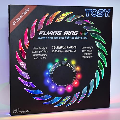 TOSY Flying Ring - 36 RGB Multicolor or 12 Monocolor LEDs, Super Bright, Lost Mode, Auto Light Up, Camping Essentials for Kid/Teen/Boy/Girl, Safe & Soft, Waterproof, Pool/Beach Games, Lightweight Toy - color: Multicolor Ring