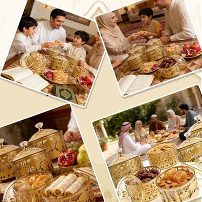 6PCS Ramadan Tray with Lid Eid Mubarak Dinner Plate Ramadan Serving Tray Muslim Islamic Dessert Trays Tableware Dessert Metal Platters Candy Storage Container Pastry Small Display Holder