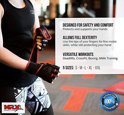 MRX Weight Lifting Pro Level Gloves with 18 Inches Long Wrist Strap Gym Workout Exercise & Fitness in - color: Black/Red-2615, size: XX-Large
