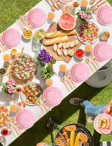 Nkaiso 141Pcs Pink Gold Paper Plates and Napkins Party Supplies-20 Guests - color: Pink and Gold