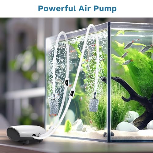 AQQA Air Pump Aquarium Quiet Oxygen Aerator Pump Dual Outlets Fish Tank Bubbler Pump with Air Tubes Air Stones & Check Valve (5W for Up to 160 Gal) - size: 5W