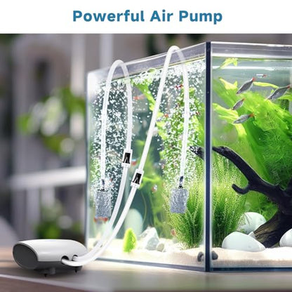 AQQA Air Pump Aquarium Quiet Oxygen Aerator Pump Dual Outlets Fish Tank Bubbler Pump with Air Tubes Air Stones & Check Valve (5W for Up to 160 Gal) - size: 5W