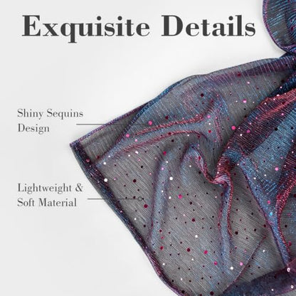 Sequin Scarf for Women Lightweight Mesh Shawl Wrap Bandana Hijab Headscarf for Summer Evening Dress - color: Navy
