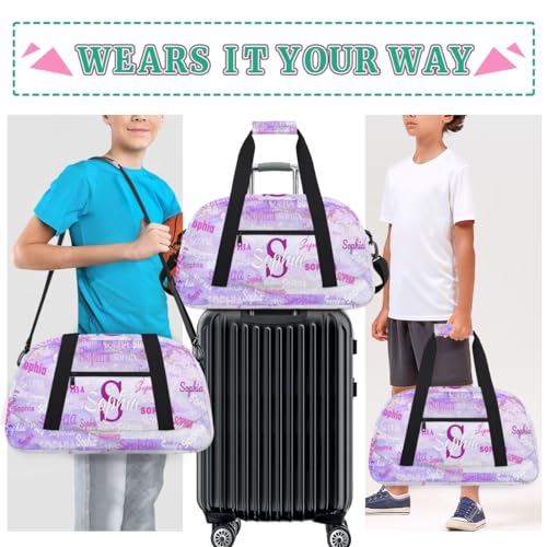 Custom Dance Bag Girls, Duffel Bag Women, Purple Marble Texture | Personalized Name Gymnastics Barrel Ballet Sport Cheerleader Bag - color: Color 19