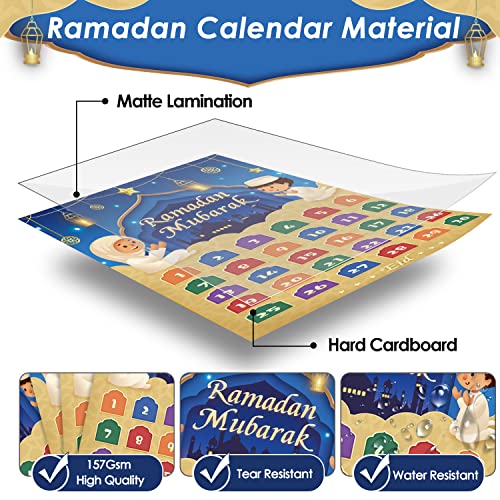 AhfuLife Ramadan Eid Mubarak Countdown Calendar Decoration for Kids, 2025 Eid Mubarak Gift Decorations, 6Pcs Eid Mubarak Gift Bags, Ramadan Mubarak Tote Bags with Handles, Ramadan Kareem Party Bags, I