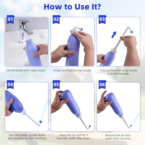 Hibbent Portable Bidet Sprayer and Travel Bidet with Hand Held Bidet Bottle for Personal Cleansing Use Extended Nozzle - Personal Hygiene Care Toilet Bidet Shower/Bathroom Bidet Spray -21.8oz(620ml) - color: Purple, style: 620ml