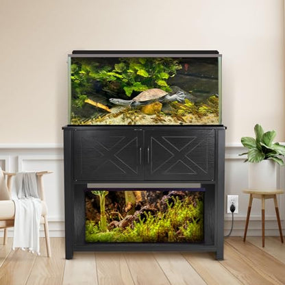 BEURUKU 40 Gallon Tank Stand with Cabinet and Power Outlets, Heavy Duty Metal Aquarium Stand for 40-50 Gallon Breeder Tank, Turtle Tank, Double Terrarium Stand, 660LBS Capacity, Black - color: Black, size: 40-50 Gallon