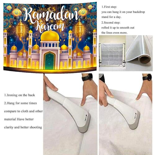 Ramadan Kareem Backdrop Banner Ramadan Mubarak Decorations Backdrop Eid Mubarak Photography Background for Muslim Al Fitr Party Decor Supplies (7x5FT（210x150cm）)