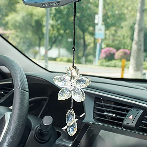 AuMoHall Crystal Flower Rear View Mirror Pendant Hanging Ornament Lucky Car Accessories, Gray - color: Gray
