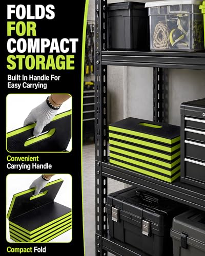 Folding Kneeling Pad, 1 Inch Thick Compact Mechanic Mat, Green | 47.24 x 15.74 Inch 6-Panel Firm Foam Pad with Tool Pockets, Carry Handle and Water-Resistant Textured Surface - color: Green