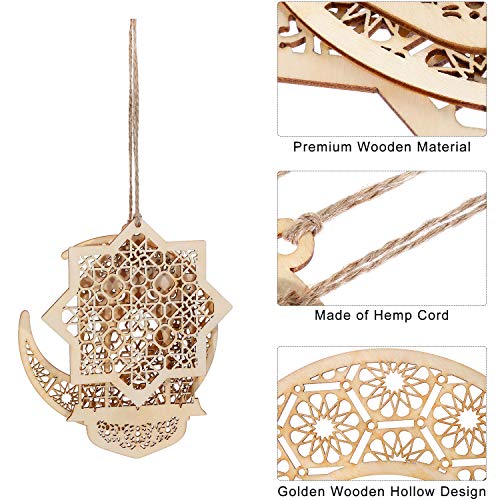 WILLBOND 12 Pcs Wood Ramadan Decorations Eid Decorations Islam Mubarak Wooden Ornaments Mubarak Hanging Hollow Pendant Ramadan Party Eid Al Adha Ornaments Moon Star Lantern for Muslim Islam Festive