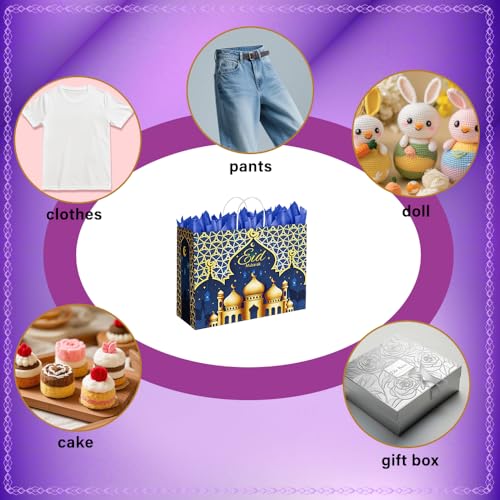 CMSSHUAI 12 Pcs Eid Mubarak Gift Bags with Handles 12.8 x 10.4 x 4.4 Inch Large Ramadan Tote Bags Eid Mubarak Paper Treat Goodie for Gifts Wrapping Ramadan Party Supplies - color: eid 12