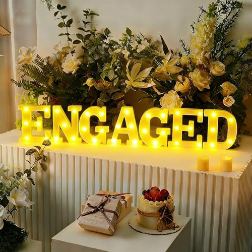 Honoson 7 Pcs Engagement Party Decorations,6.5 Inch Engaged LED Lights - color: Yellow, style: Engaged