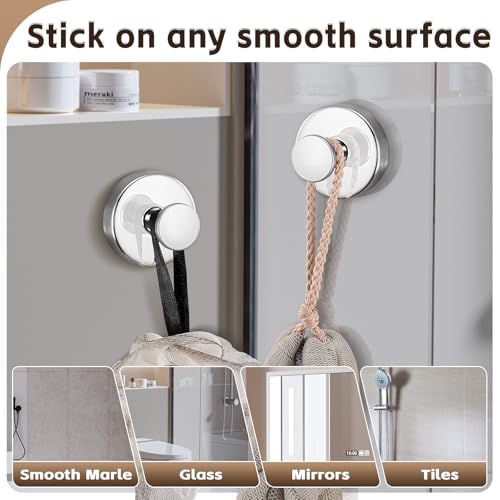 Suction Cup Hooks for Shower,Stainless Steel Towel Hooks No Drill | Vacuum-Lock Mount, Removable and Reusable for Glass, Tile, Metal and Smooth Non-Porous Surfaces(2Pack, Chrome Polished) - color: Polished Chrome
