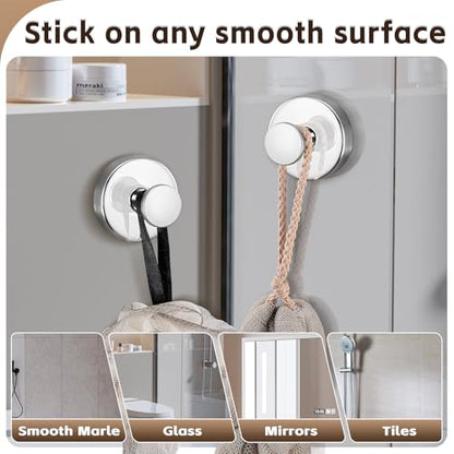 Suction Cup Hooks for Shower,Stainless Steel Towel Hooks No Drill | Vacuum-Lock Mount, Removable and Reusable for Glass, Tile, Metal and Smooth Non-Porous Surfaces(2Pack, Chrome Polished) - color: Polished Chrome