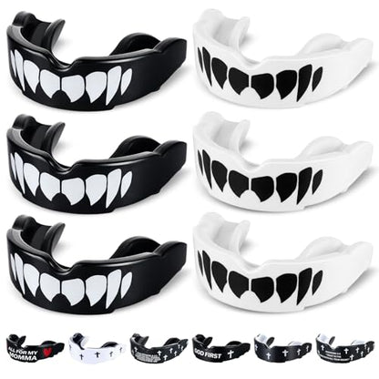 Yaomiao 6 Pcs Mouth Guard - Faith Cross Mouthguard with Case, Religious Mouth Guards Braces for Football Boxing Basketball Lacrosse Hockey and All Contact Sports(Adult,Fang Teeth) - size: Adult, style: Fang Teeth