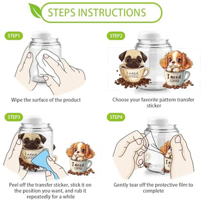 arricraft 10 Pcs Colorful Coffee Cup Animal Theme Cup Printing UV Transfer Papers, 10 Styles Dog Cat Rabbit UV DTF Cup Wrap Stickers for 16 OZ Glass Cups Crafts 9.5x4.3inch - style: Coffee Cup Animal Theme