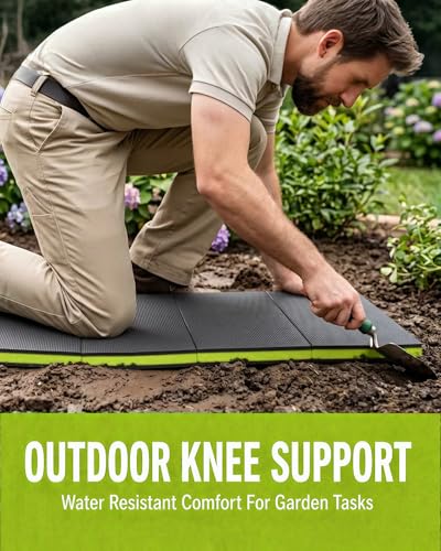 Folding Kneeling Pad, 1 Inch Thick Compact Mechanic Mat, Green | 47.24 x 15.74 Inch 6-Panel Firm Foam Pad with Tool Pockets, Carry Handle and Water-Resistant Textured Surface - color: Green