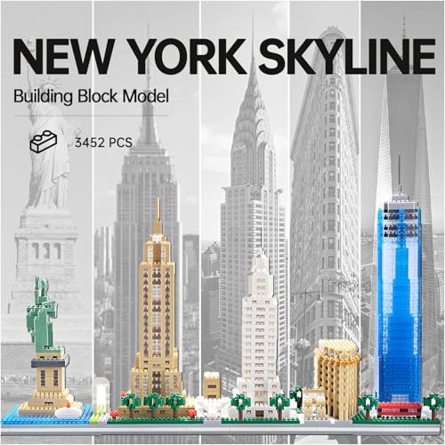 New York Skyline Architecture Micro Mini Building Block Set 3452 Pcs Famous USA City Landmark Model Kit for Adults Teens Home Office Desk Decor Display Gift - style: New York Skyline