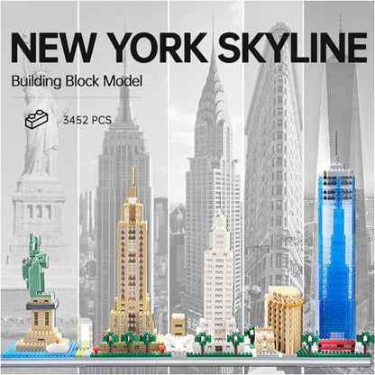 New York Skyline Architecture Micro Mini Building Block Set 3452 Pcs Famous USA City Landmark Model Kit for Adults Teens Home Office Desk Decor Display Gift - style: New York Skyline
