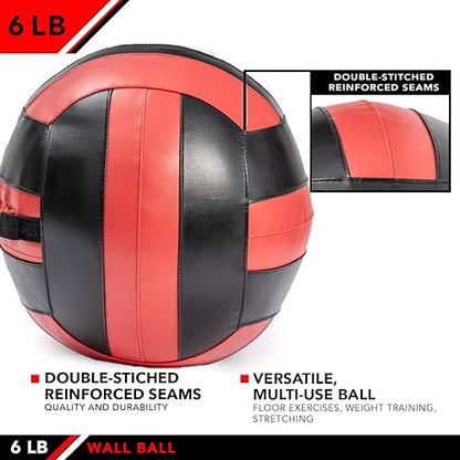 JFit Wall Ball – Premium Soft Weighted Exercise Ball for Strength, Conditioning, Gym & Home Workouts, 4-30 LB - color: Red/Black, style: 6 LB