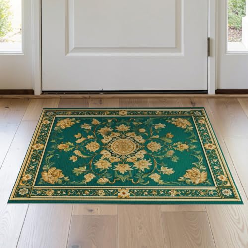 2'x3' Green Islamic Prayer Medallion with Gold Washable Doormat - color: Green/Pattern 21, size: 2' x 3' (Rectangular)