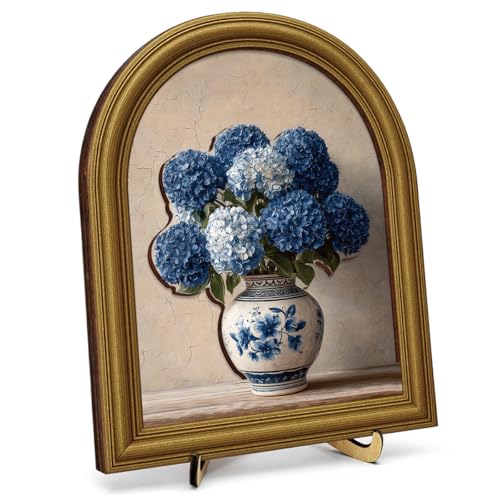 3D Vintage Chinoiserie Desk Decor Sign, Chinoiserie Porcelain Hydrangea Floral Oval Framed Wall Art Sign for Home Bedroom Living Room Kitchen Desk Wall Shelf Decor 8x10 Inch - color: Funny-9