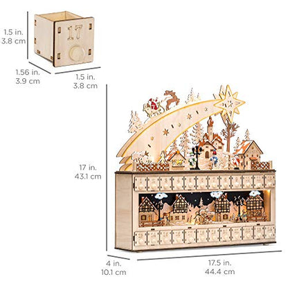 Best Choice Products Wooden Christmas Advent Calendar, Shooting Star Holiday Decoration w/Battery-Operated LED Light Background