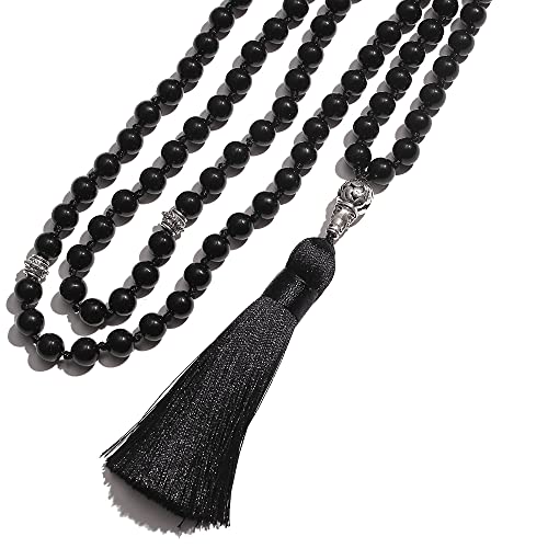 Tasbih Prayer Beads Allah & Muhammad Islamic Prayer Rosary Muslim Islam Misbaha Tasbeeh Sibha 99 Prayer Beads Necklace 33 Prayer Beads Bracelet - color: 8mm Black Onyx 99 Beads