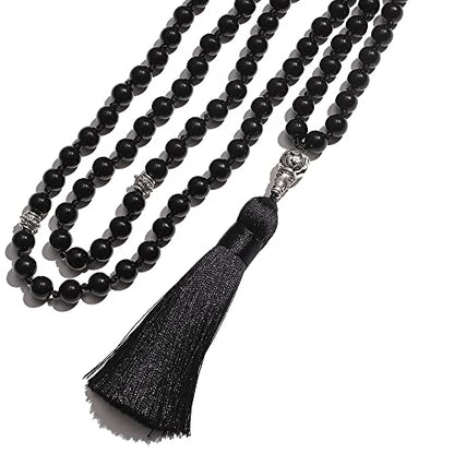 Tasbih Prayer Beads Allah & Muhammad Islamic Prayer Rosary Muslim Islam Misbaha Tasbeeh Sibha 99 Prayer Beads Necklace 33 Prayer Beads Bracelet - color: 8mm Black Onyx 99 Beads