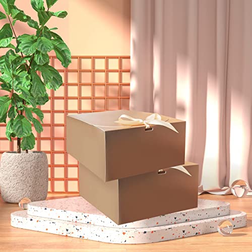 WLUSEAXI 12pack Gift Boxes with Lids,Gift Boxes Bulk with Ribbon,Bridesmaid Proposal Box for Presents Kraft Paper Gift Boxes for Wedding,Christmas,Halloween,Baby Shower - color: Gold