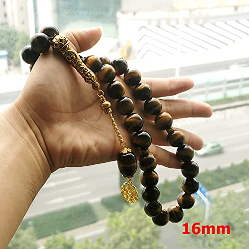 Tasbih Natural Big Size Tiger Eye 33 45 66 99 Rosary Beads Muslim Luxurious Bracelets Gift Islamic Jewelry (16mm x 33beads) - size: 16mm x 33beads