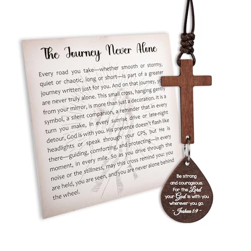Wooden Cross for Car Mirror Hanging with NFC Tap, Rearview Mirror Hanging Accessories, Religious Gift for Men and Women, Christian Gifts for Men, New Driver Gifts, Jesus Gift (Wooden - Joshua 1:9) - color: Wooden - Joshua 1:9