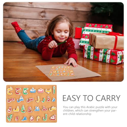 Ipetboom 1 Set Wooden Arabic Alphabet Puzzle Board Numbers Letters Jigsaw