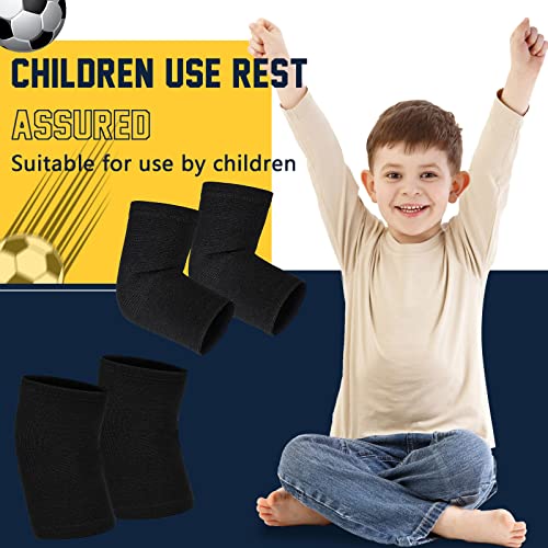 2 Pairs Kids Elbow Brace Knee Brace Tennis Compression Knit Knee Sleeves Arm Elbow Sleeve Elbow Support for Boys Girls Teen Basketball Sports Weight Lifting Volleyball Football Running, Medium, Black