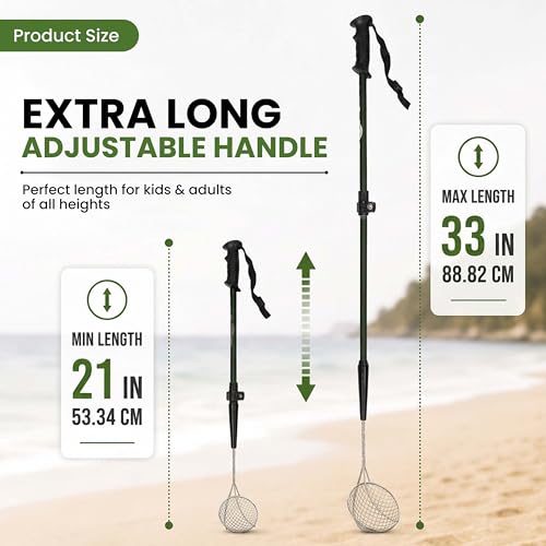 VOS Sand Sifter 2-Pack | Adjustable Handle 21"–33" | Stainless Steel Beach Scoop for Seashells, Shark Teeth & Sea Glass | Lightweight Aluminium, Rust-Resistant – Black - color: Black