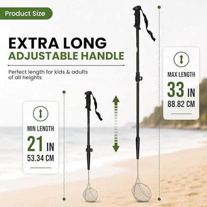 VOS Sand Sifter 2-Pack | Adjustable Handle 21"–33" | Stainless Steel Beach Scoop for Seashells, Shark Teeth & Sea Glass | Lightweight Aluminium, Rust-Resistant – Black - color: Black