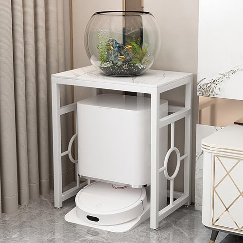 Robot Vacuum Stand Cabinet,Sweeping Robot Storage Rack,Entryway Hallway Robot Vacuum Cleaner Shelf,Small End Tables for Bathroom,Multi-Functional Fish Tank Stand(White,45*25cm/17.7*9.8"-1) - color: White, size: 45*25cm/17.7*9.8"-1