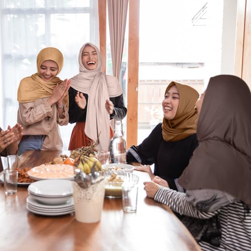 Vabean 4 Pcs Instant Hijab for Women Jersey Hijabs Pinless Ramadan Islamic Muslim Head Wraps Premium Head Scarf Shawl turban - color: Vanilla, Camel, Dark Ginger, Dark Brown
