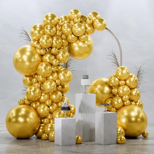 PartyWoo Gold Balloons 145pcs Different Sizes of 18 12 10 5 Inch Gold Balloon Arch Kit Garland for Birthday Wedding Anniversary Baby Shower Graduation Retirement Casino Party Decorations Gold-G101 - color: Gold-g101