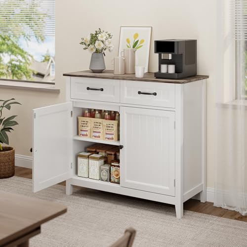 Bealife 32" Buffet Cabinet, Kitchen Island with Storage - Grey | Coffee Bar Cabinet with 2 Drawers and Adjustable Shelf, for Dining Room, Living Room, Entryway - color: Grey