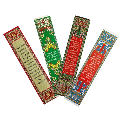 Love of God, Themed Assortment of 4 Woven Fabric Bible Verse Bookmarks, Silky Soft & Flexible Religious Bookmarkers for Novels Books & Bibles, Woven Design, Memory Verse Gift - color: Love of God