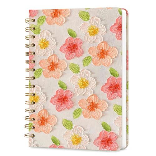 Lined Spiral Journal Notebook, A5 College Ruled Spiral Notebook for Women, Hardcover with Elegant Design for Work and Note-Taking, 5.5 * 8.25 inch, 160 Pages, Pink Flower - color: Pink Flower