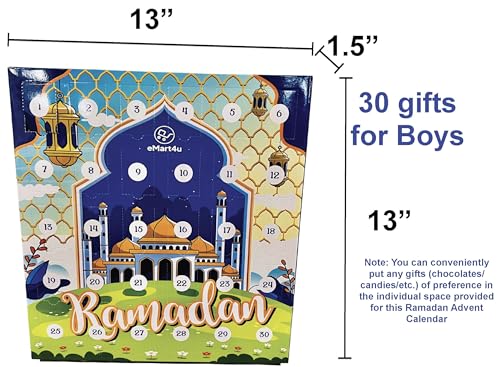 Ramadan Advent Countdown Calendar Eid Gift Surprise Calendar Box for Kids Count down for Boys 13"x13" [Age 4,5,6,7 yrs] (Boy Gift - Blue) - color: Boy Gift - Blue