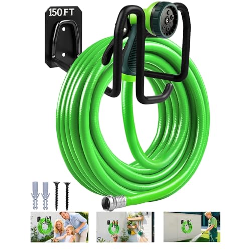 Garden Hose Holder Wall Mount Water Hose Holders for Outside | Metal Hose Hanger with Hook Heavy Duty Garden Hose Reel for Outside Yard Lawn Storage - color: 1pc Black