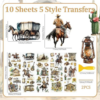 WANDIC 10 Sheets Rub On Transfer Sticker, Retro Shepherd Carriage Pattern Stickers Waterproof Transfer Decals for DIY Scrapbooking Photo Albums Furniture,11.8 * 3.9in - color: Retro Shepherd Carriage