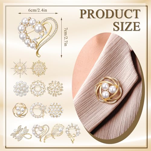 Junkin 12 Pcs Women Brooches Bulk Set Rhinestone Pin Crystal Vintage Brooch Retro Pin Women Girls Gifts for Christmas - style: Pearl