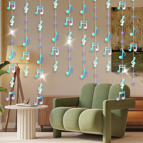 79FT Iridescent Music Note Garlands, Sparkling Holographic Hanging Musical Decorations, Ceiling Decor for Birthday, Wedding, Baby Shower, Bridal Shower & Concert, Music Party Supplies - size: 79 Iridescent Music