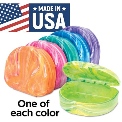 Practicon Brights Marble Retainer Cases, Clear Aligner Case, Dental Orthodontic Retainer Boxes, Mouth Guard Holder, 6 Pack - color: Brights